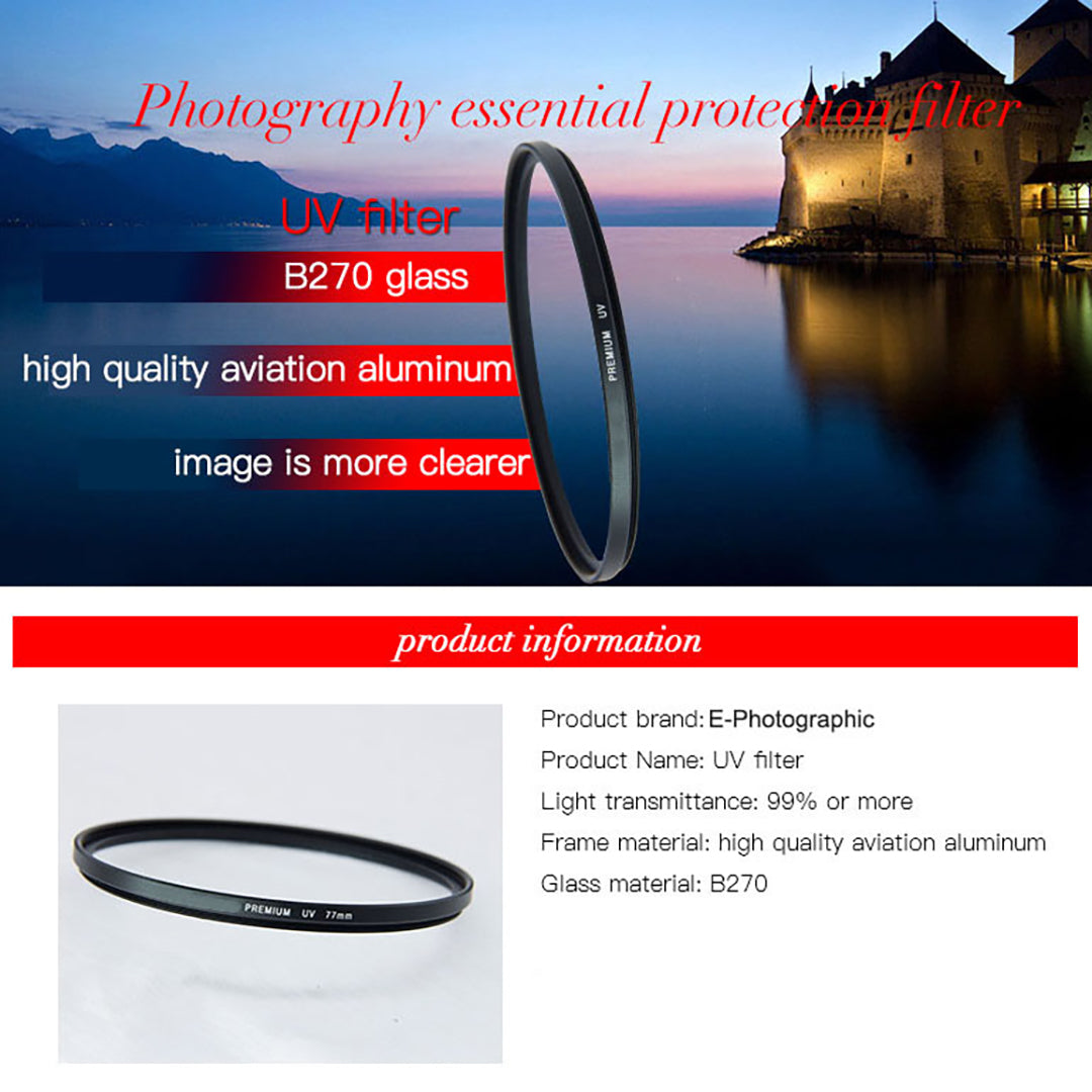 E-Photo PRO 77mm UV, CPL & ND2-ND400 filter Kit - German HD B270 Schott Optics