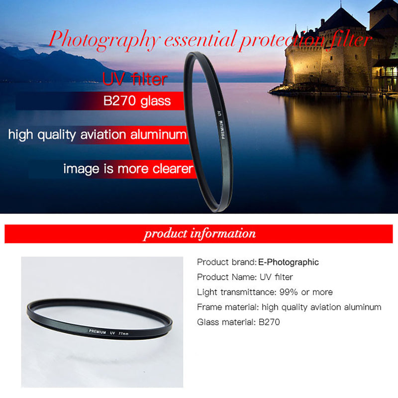 E-Photographic PRO 58mm Multicoated UV Filter-German HD B270 Schott Optics