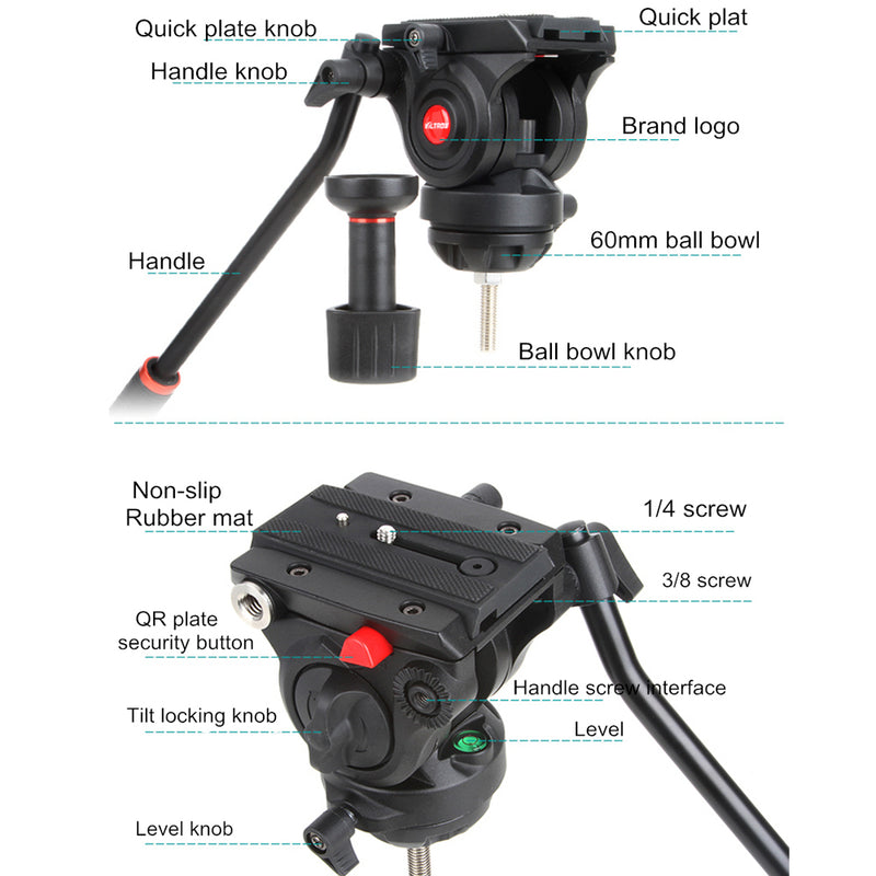 Viltrox Heavy Duty 10Kg Capacity PRO Fluid Head Tripod for Video, Mirrorless & DSLR Cameras with Hydraulic Damping